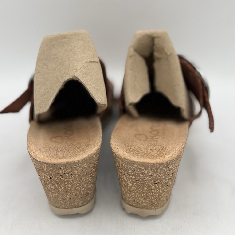 Yokono Caramel Cork Wedge Slide Leather Straps Sandals Women 7.5 Made In Spain - Picture 3 of 9